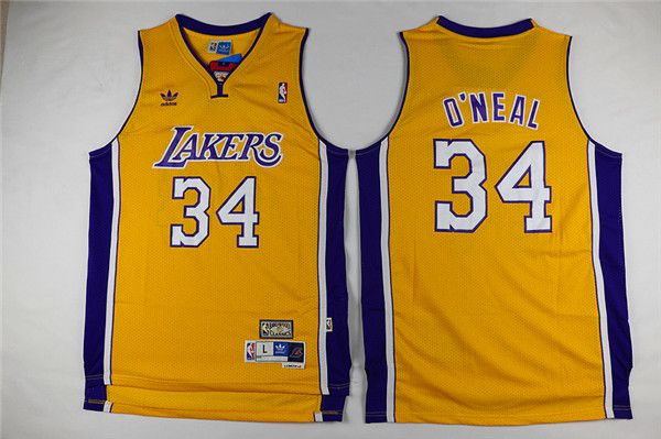 Men Los Angeles Lakers #34 Oneal Yellow Throwback NBA Jerseys